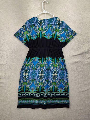 Cato Women Dress Large Blue Pattern Poly Blend V Neck A Line Casual Knee Length - Picture 10 of 17