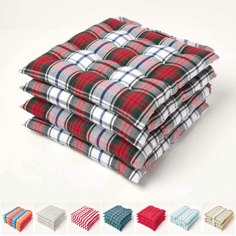 Chair Seat Pads 100% Cotton Garden Kitchen Dining Table Cushion with Strap