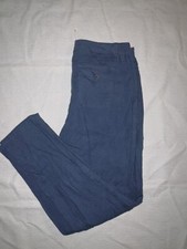 Women's LOVE TREE Linen Blend Blue Pants Elastic Waistband Sz L-read Measures