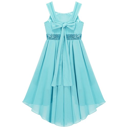 Kids Girls Sequin Pageant Prom Ball Gowns High Low Chiffon Wedding Party Dress - Picture 42 of 57