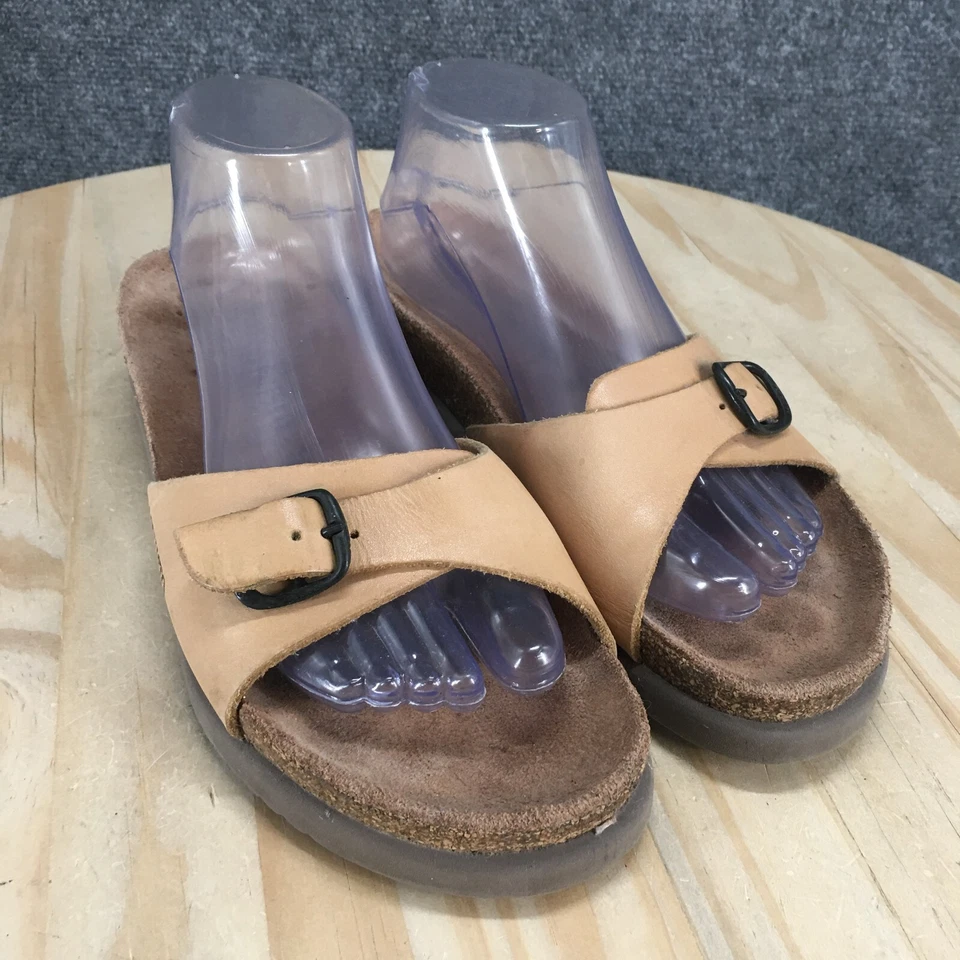 Mephisto Sandals Womens 40 Hafina Slide Beige Leather Buckle Strap Casual Flats - Image 3 of 4