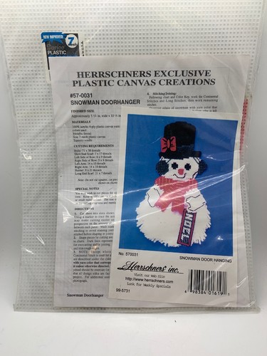 Vintage Herrschners "Schneemann Türhänger" Kunststoff Leinwand Kit Neu aus altem Lagerbestand 0031 5,5 Zoll x 10,5 Zoll - Bild 2 von 3