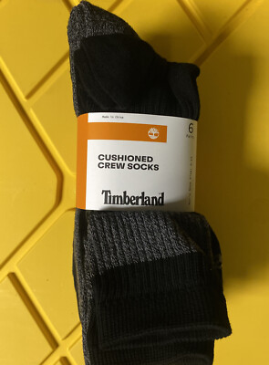 Timberland Men's Cushioned Crew Socks 6  Pairs 3 Black /3 Gray Shoe Size 6-12