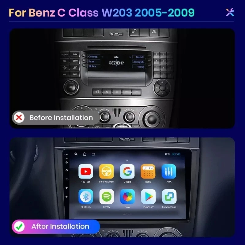RADIO 2 DIN PER MERCEDES CLASSE C  W203 W209 BLUETOOTH ANDROID 10 USB - Immagine 2 di 3