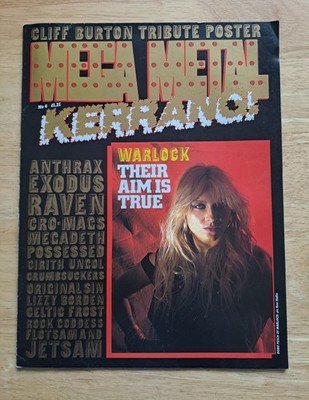 Mega Metal Kerrang! No.4 Cliff Burton Tribute poster / Warlock 1986 UK Magazine