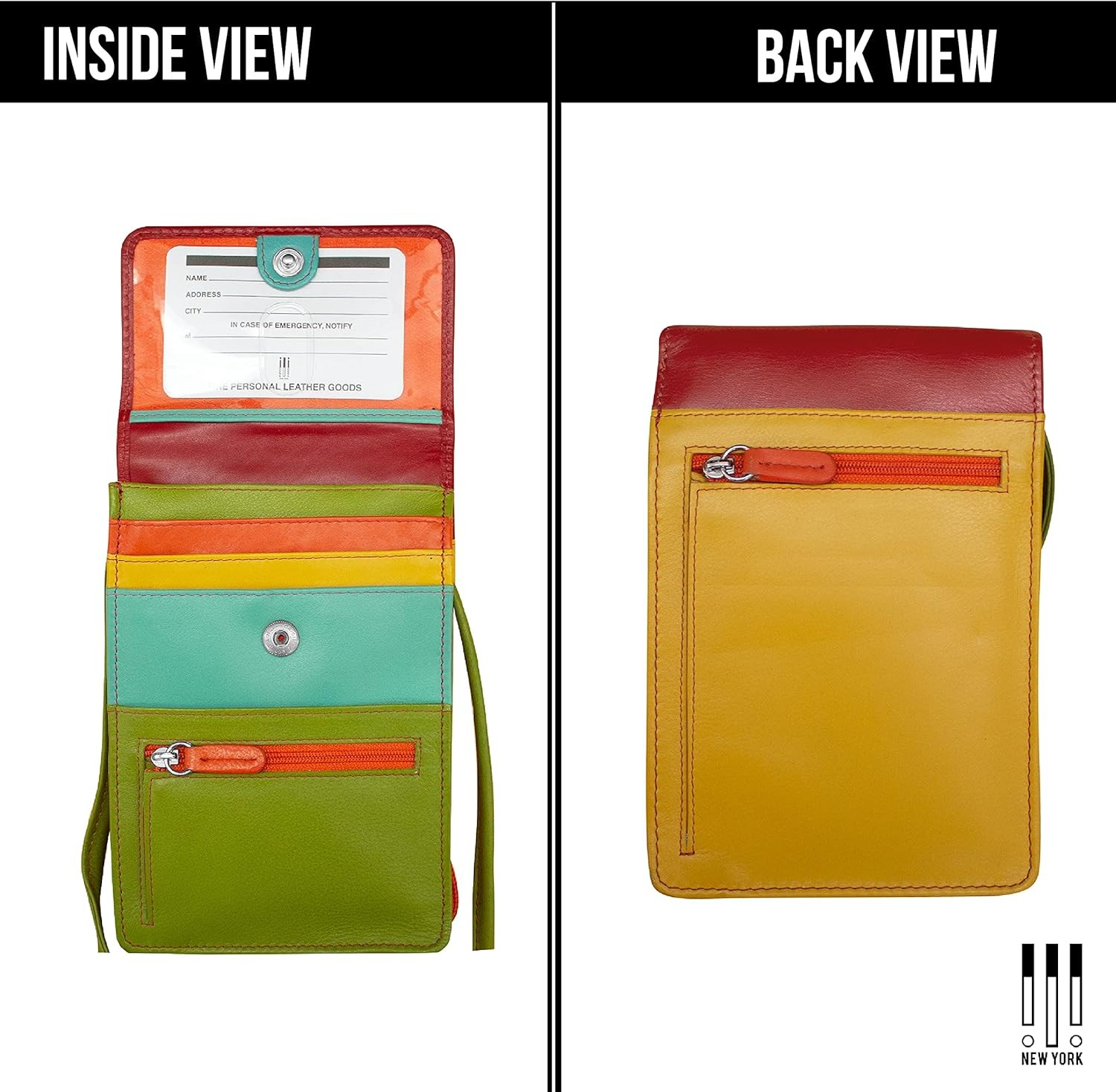 ili New York 6827 Genuine Leather Crossbody Organizer with RFID Citrus 