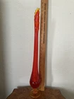 Fenton Amberina 22 3/4" Red Amber Thumbnail Swung Glass Pedestal Vase MCM Glows