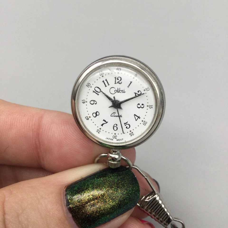 Reloj Enfermera Colibri 23mm Clip-On Cadena Tono Plata Batería Nueva Foto 2 de 4