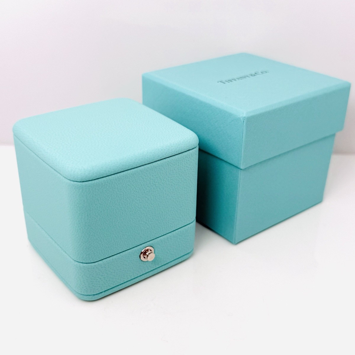 Tiffany & Co Blue Leather Empty Double 2 Ring Box and Blue Gift