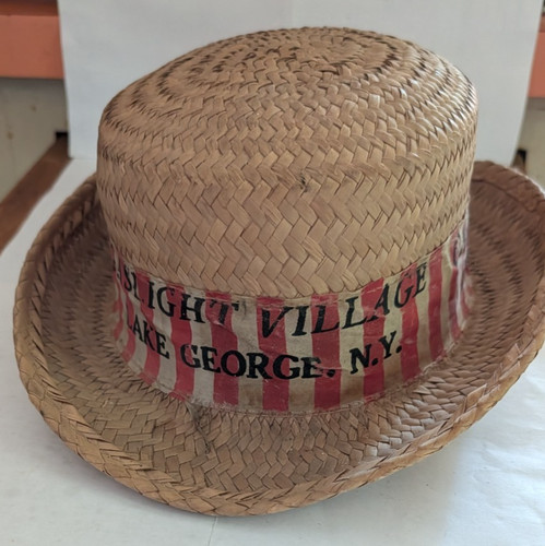 vintage straw hat souvenir from GASLIGHT VILLAGE Lake George, N.Y.