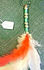 Key Ring - BEADS-FEATHERS  LEATHER - One ov a Kind