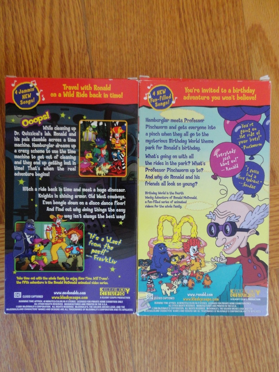 Vintage Lot of 6 The Wacky Adventures of Ronald McDonald VHS Set 1