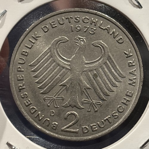 1973 - D Alemania 2 marcos - Hermosa moneda 20 aniversario - Imagen 2 de 2