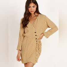 Faithfull The Brand Sz 4 Greta Yellow Polka Dots Belted Dress