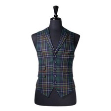 Mens Tartan Vest 40R Green Blue Yellow Wool Plaid Waistcoat Formal Wedding Party