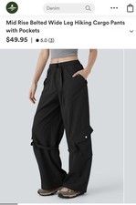 NWT Halara Belted Mid Rise Multi Pocket Wide Leg Cargo Pants Black Size Large