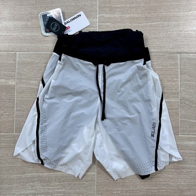 Men s Size Medium Salomon S/Lab Ultra 2-In-1 Running Shorts White Black NWT