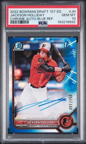 2022 Bowman Chrome Jackson Holliday True Blue Refractor Auto /150 Rookie PSA 10