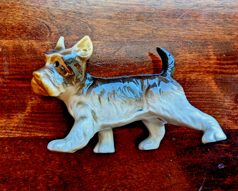 Sweet Vintage Porcelain Dog Standing Figurine Schnauzer Terrier Japan