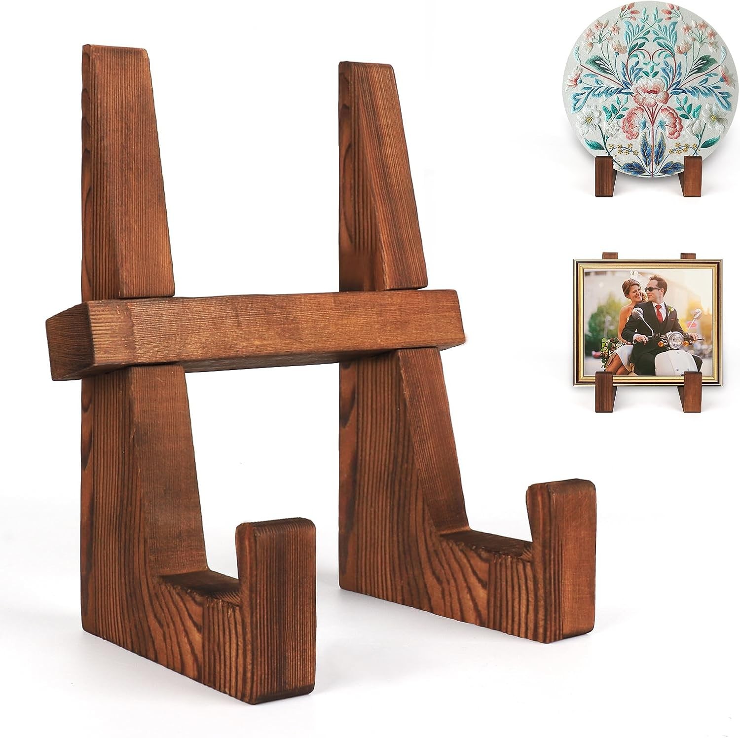 DEBETOOL Wooden Plate Stand - 8.8inch Wood Plate Holder Stand for Display, Rusti