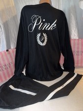 Victorias Secret PINK Varsity Crew Shirt  leggings Set White Script Logo XXL
