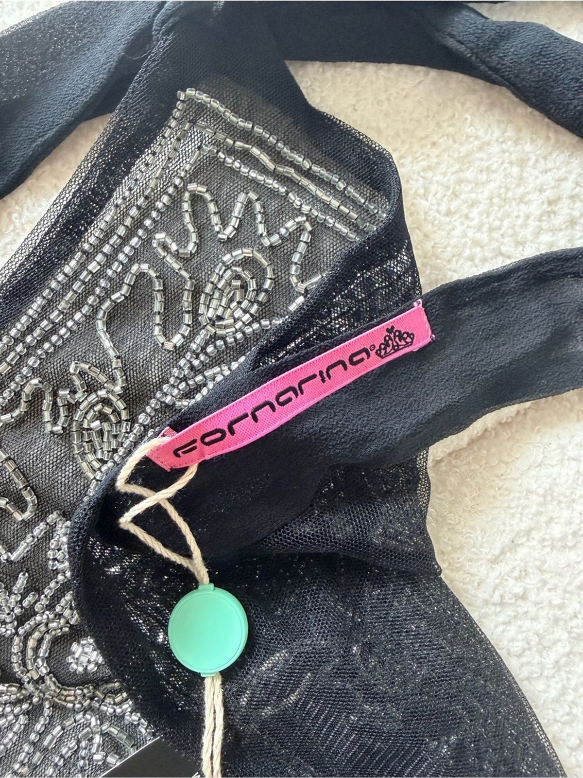 Fornarina Beaded Mesh Backless Halter Top Y2K Italy Rare NWT image 5