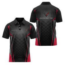 NEW Custom Name Corvetttte Logo Racing Black Red 3D Polo Shirt Men's S-5XL