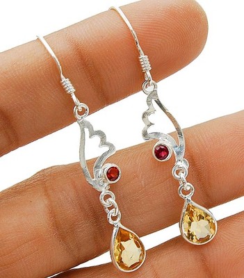 Natürlicher goldener Citrin 925 massiv echt Sterling Silber Ohrringe Schmuck @B16-1