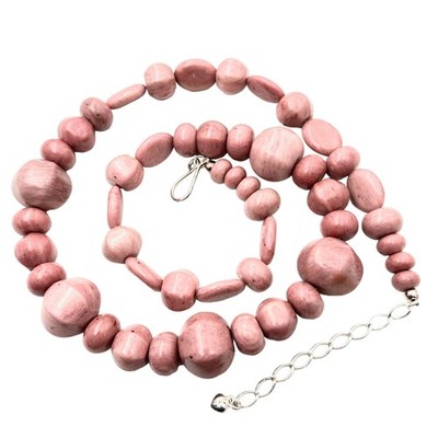 Eichelhäher König Edelstein Halskette Sterlingsilber rosa Rhodochrosit 24 Zoll 200 Gramm