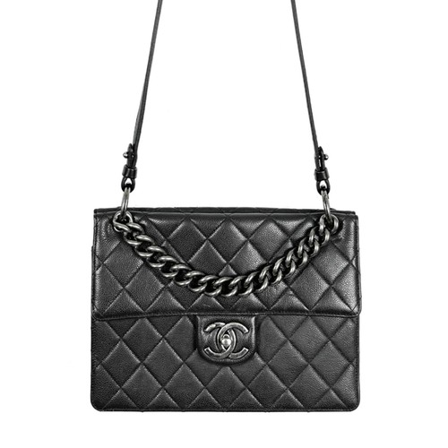 Chanel Black Caviar Leather Quilted Flap Shoulder Bag Silver CC Chain