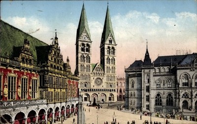 Postcard Hanseatic City of Bremen, City Hall, Cathedral, Stock Exchange - 5045887