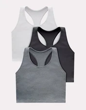 Hanes Originals Women's Racerback Crop Tank Top with Built-In Bra, 3-Pack