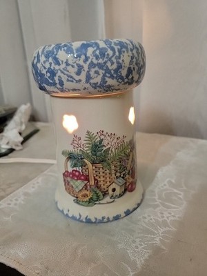 Potpourri Elec Warmer 6 1/4''Blue Spongware Decal baskets AppleFlowers Never Used