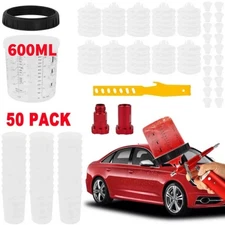 50Packs PPS CUPS Disposable Paint Spray Gun Cup Liners and Lid System 600ml/20Oz