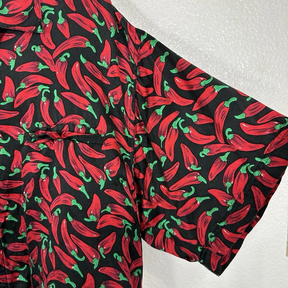 Camisa De Colección Y2K Cambridge Para Hombres Mediana Seda Roja Chiles Abotonada Indie Foto 4 de 4