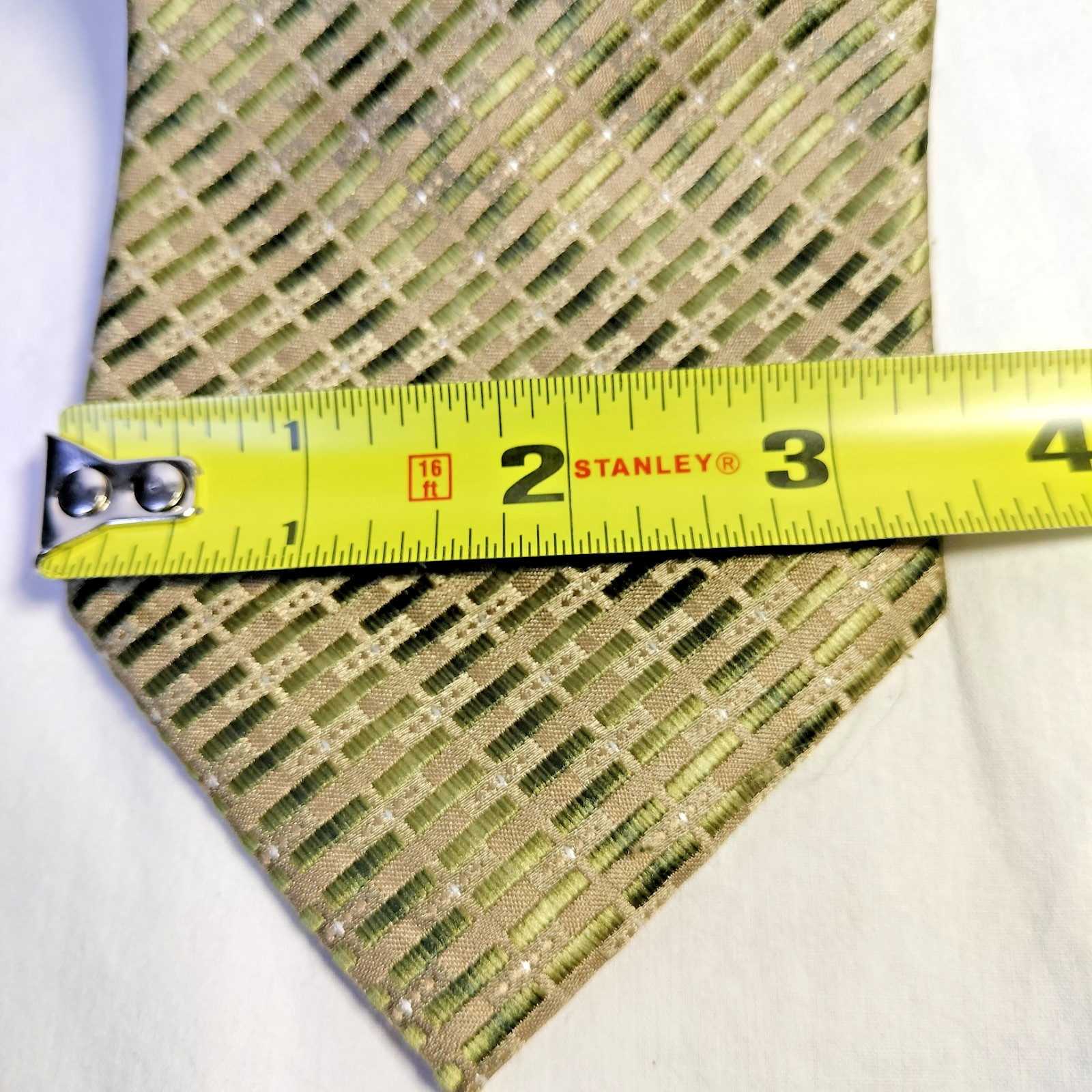 Stafford Necktie Green Diagonal Rectangular  Patt… - image 6