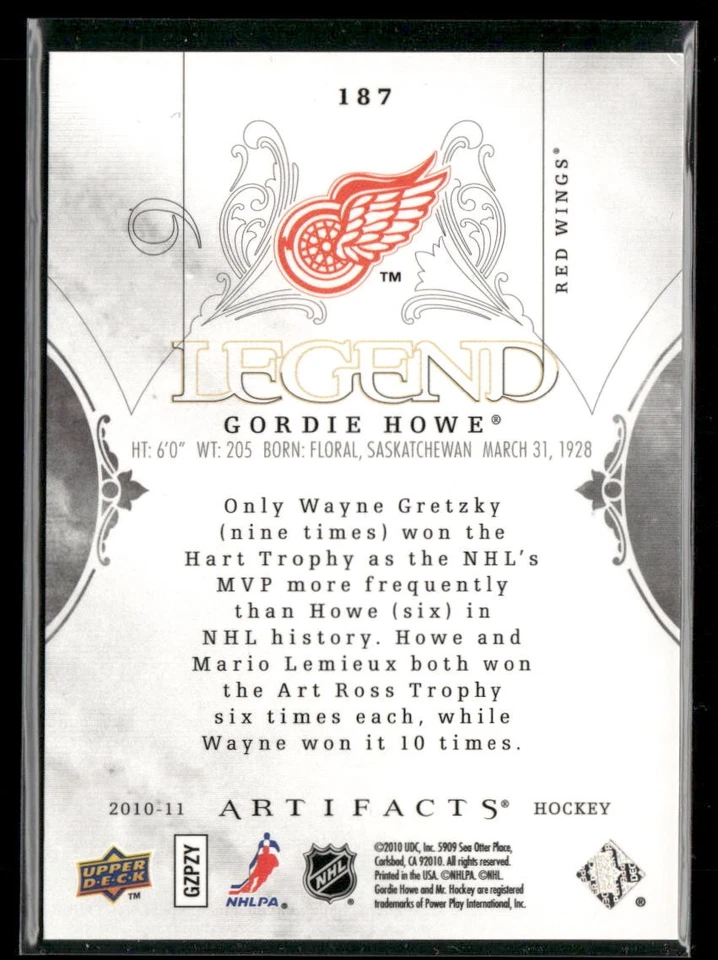 2010-11 Upper Deck Artifacts Gordie Howe /999 #187 Detroit Red Wings - Image 2 of 2
