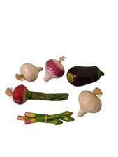 Paper Mache Vegetables Home Decor Set Eggplant Radish Turnips & Asparagus