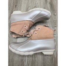 Sperry Saltwater Duck Boots Womens 6 Blush Pink Pearl Leather Rubber STS83940