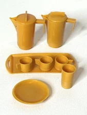 Vintage Brown/Orange Barbie Camping Accessories Mattel Pitchers Plates Cups 1970
