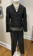Carlo Actis Women Suit Made in Italy Olive Fur Trim-Textured-Leather Closure Sz6