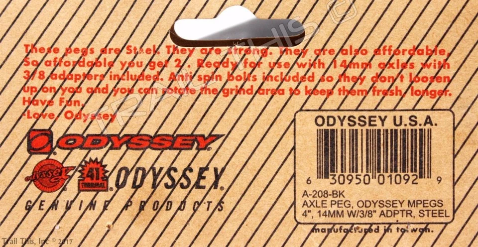 Odyssey MPEG Black BMX Bike Pegs 4" 14mm 3-Position w/ 3/8"Adaptor 1-Pair MPEGS - Image 3 of 3