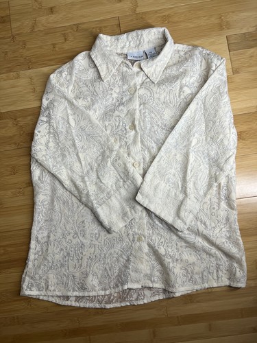 Kim Rogers Petite Womens Cream/ivory Button Up Sheer Shirt/blouse/Top|Size: (PS) - Picture 9 of 24