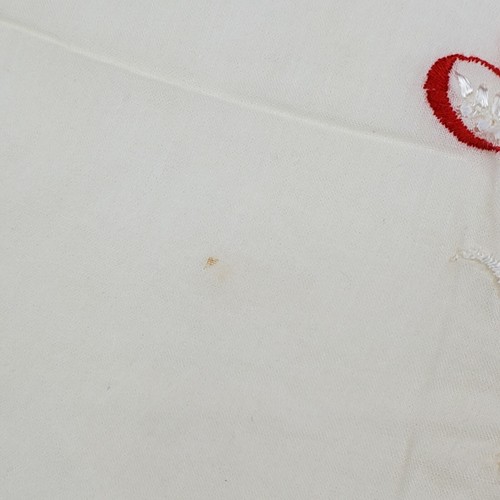 Vintage Hand Embroidered Handkerchief Hearts Romance Fine Cotton 14" Stains SEE - Picture 5 of 6