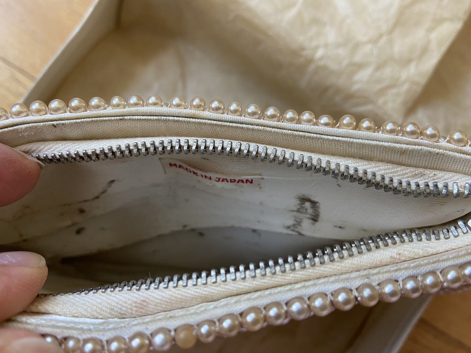 VTG Ivory Beaded & Sequined Clutch/Purse Zippered… - image 7