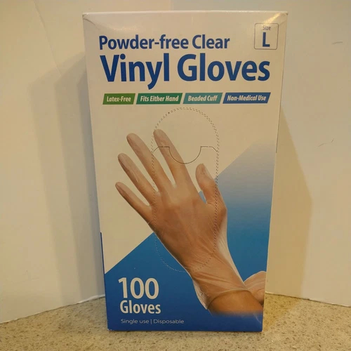 Clear Vinyl Gloves Powder/Latex-Free Box of 100 Large Ambidextrous Food Grade 