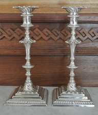 Antique Pair of George III Ebenezer Coker Silver Candlesticks - London 1760's