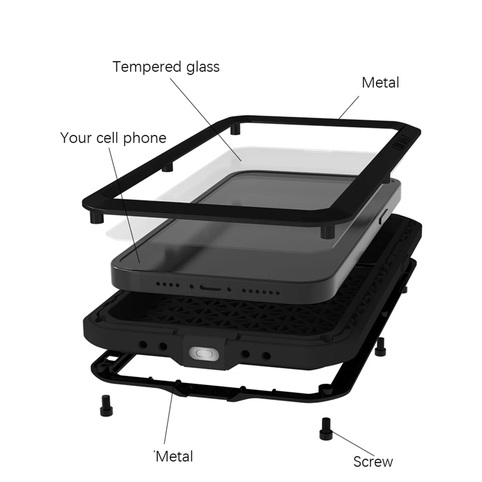 For iPhone 14 Pro Max LOVE MEI Aluminium Heavy Duty Tempered Glass Screen Case - Image 3 of 4
