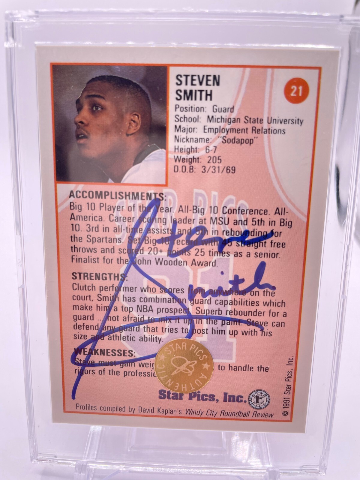 1991 Star Pics Draft Card #21 Steven Smith Auto Autograph