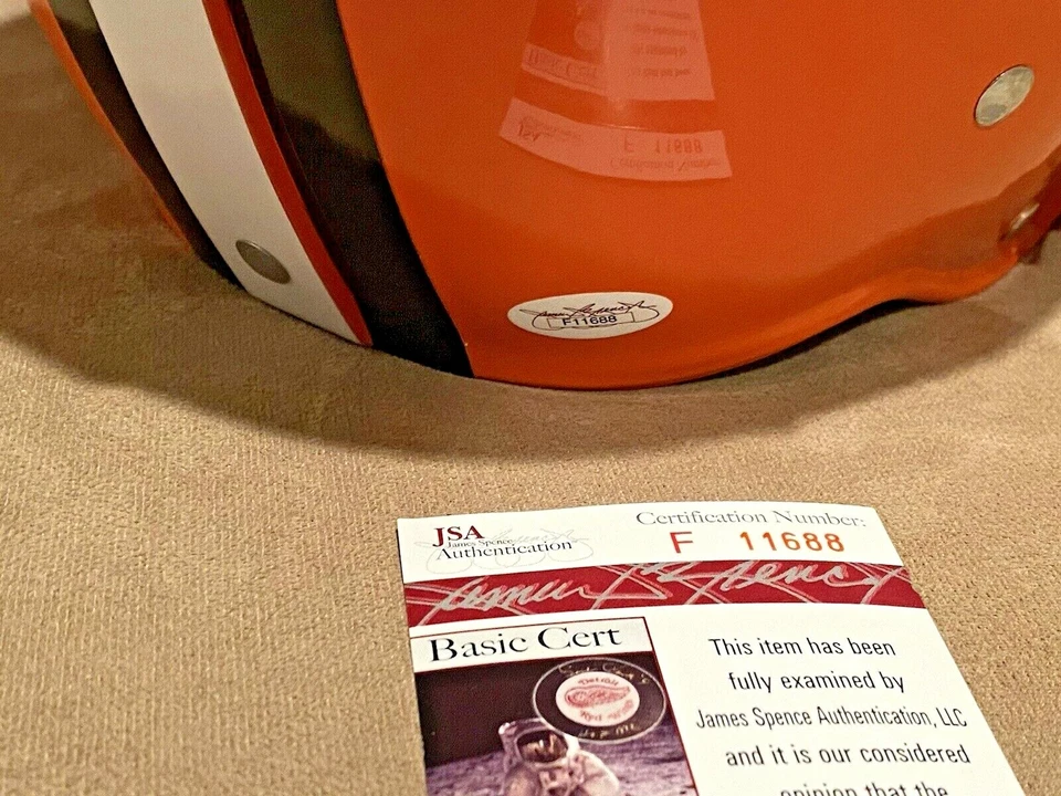 Casco Leroy Kelly Firmado Cleveland Browns Salón de la fama NFL Talla Completa TK 2 Barras JSA 2 Insc Foto 4 de 4